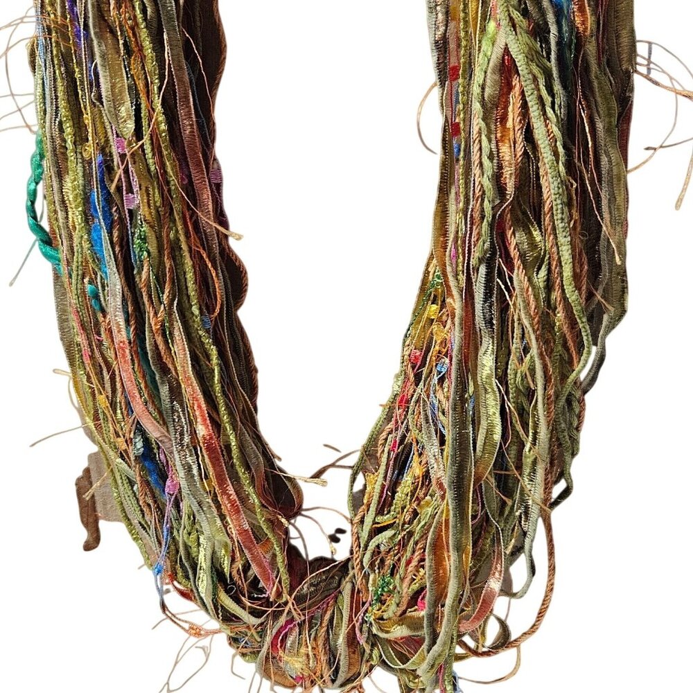 Handmade Multicolor Sari Ribbon Necklace Boho Whimsical Fashion Jewelry Women